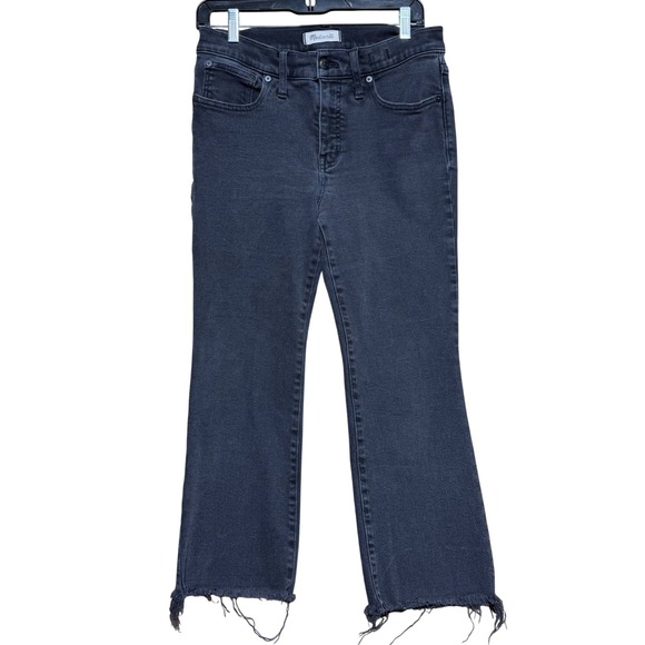 Madewell Denim - Madewell Cali Demi-Boot Jeans Womens 29P Black High Rise Raw Hem Stretch Denim